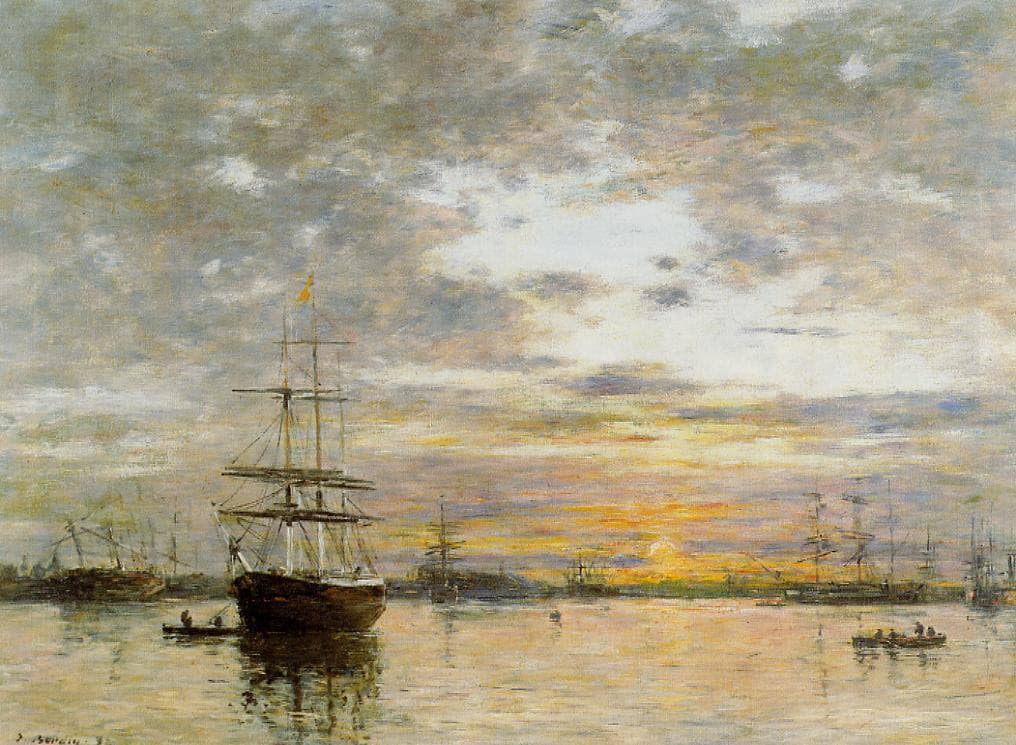 The Port of Le Havre at Sunset by Eugene Boudin — hand-painted landscape oil painting reproduction on canvas