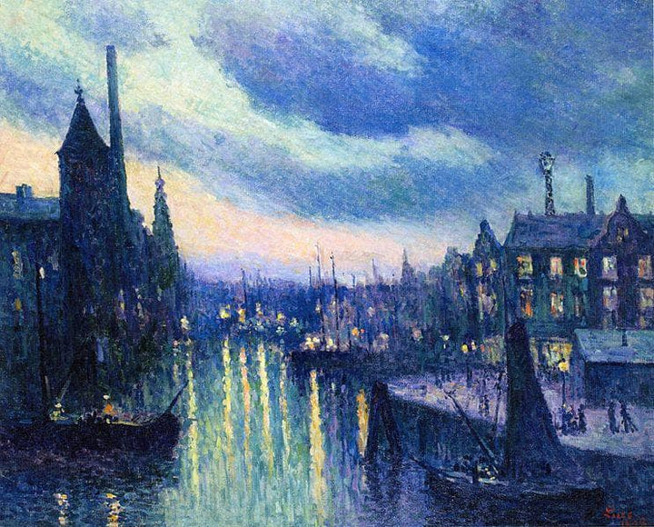 The Port of Rotterdam, Evening by Maximilien Luce — hand-painted landscape oil painting reproduction on canvas