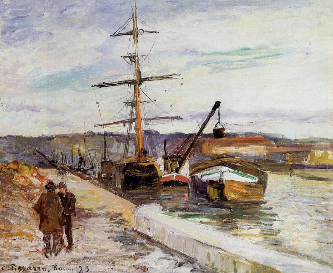 The Port of Rouen by Camille Pissarro — hand-painted impressionism oil painting reproduction on canvas