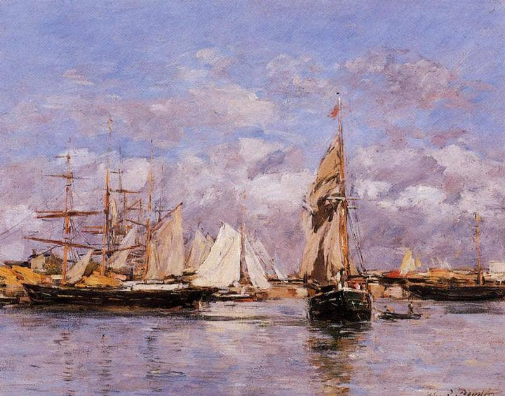 The Port of Trouville, High Tide by Eugene Boudin — hand-painted landscape oil painting reproduction on canvas