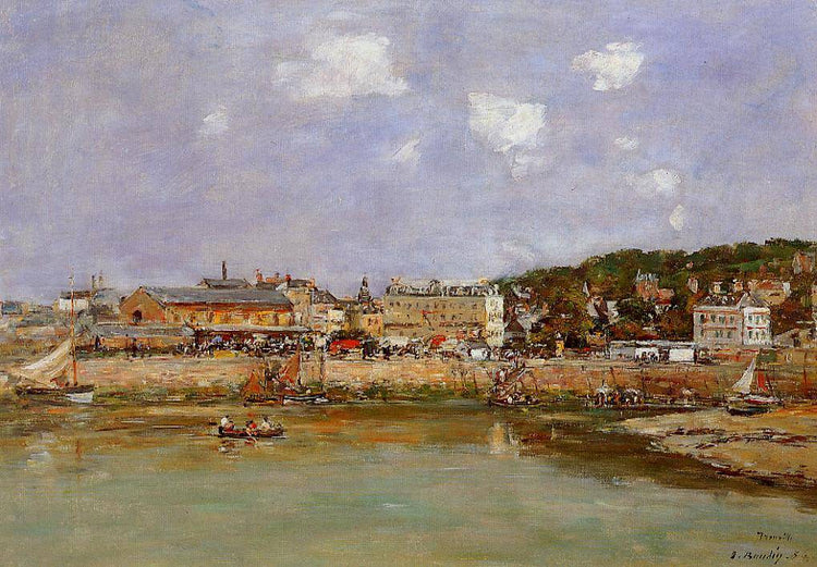 The Port of Trouville, the Market Place and the Ferry - Eugene Boudin