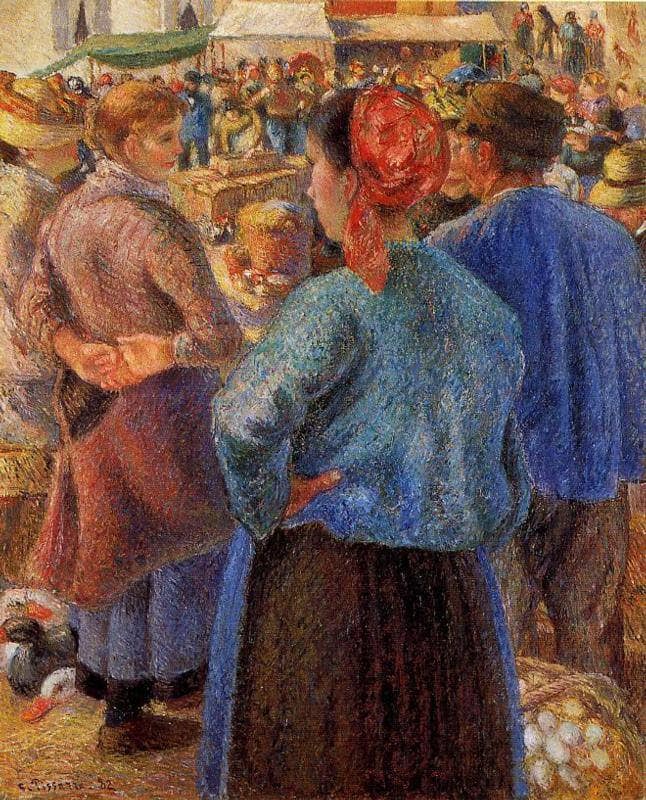 The Poultry Market at Pontoise by Camille Pissarro — hand-painted portrait oil painting reproduction on canvas