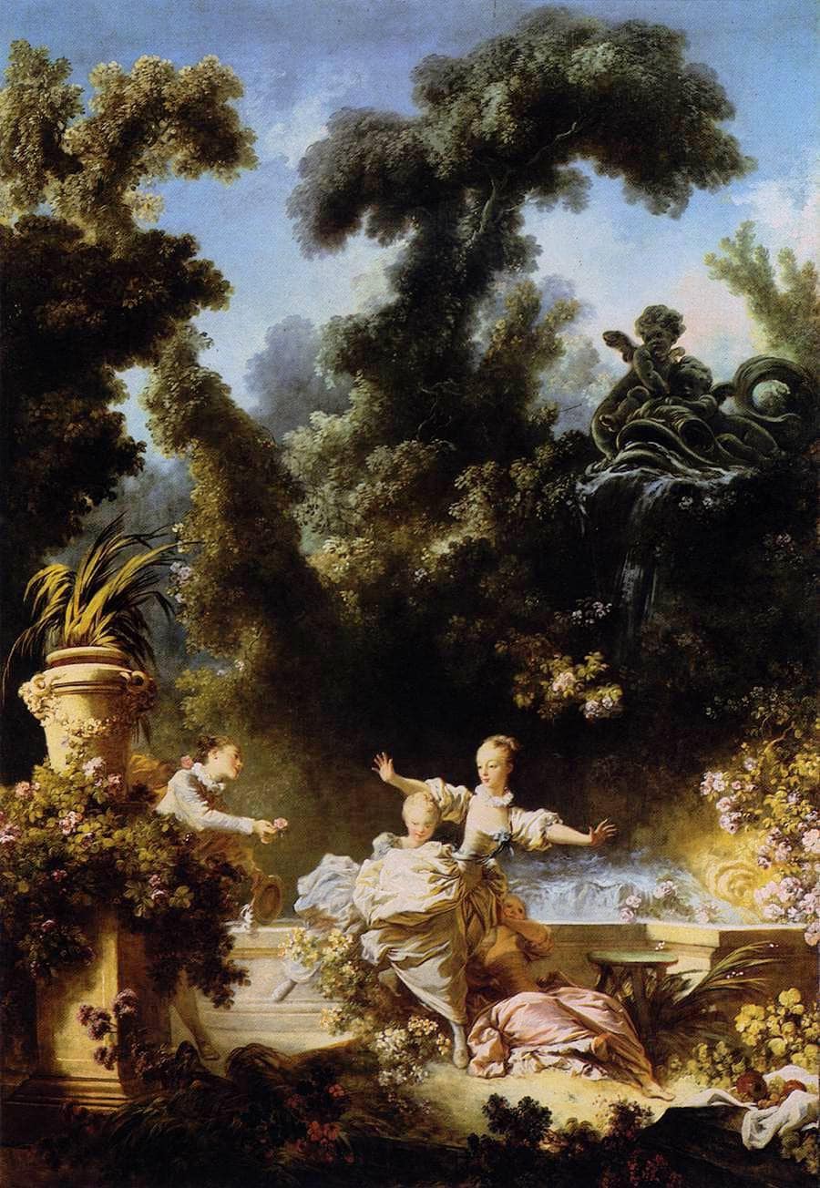 The Progress of Love The Pursuit by Jean-Honore Fragonard — hand-painted botanical oil painting reproduction on canvas