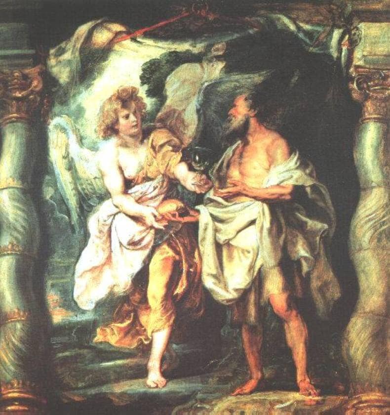 The Prophet Elijah Receiving Bread and Water from an Angel by Peter Paul Rubens — hand-painted cultural oil painting reproduction on canvas