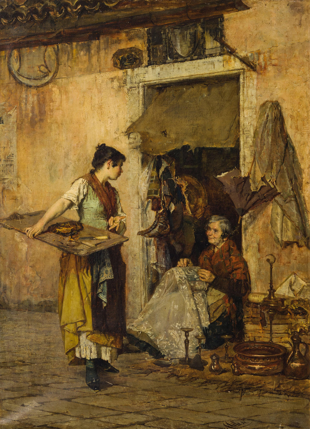 The Pumpkin Vendor by Alessandro Milesi — hand-painted portrait oil painting reproduction on canvas