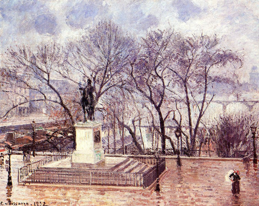 The Raised Terrace of the Pont Neuf, Place Henri IV, Afternoon, Rain by Camille Pissarro — hand-painted botanical oil painting reproduction on canvas