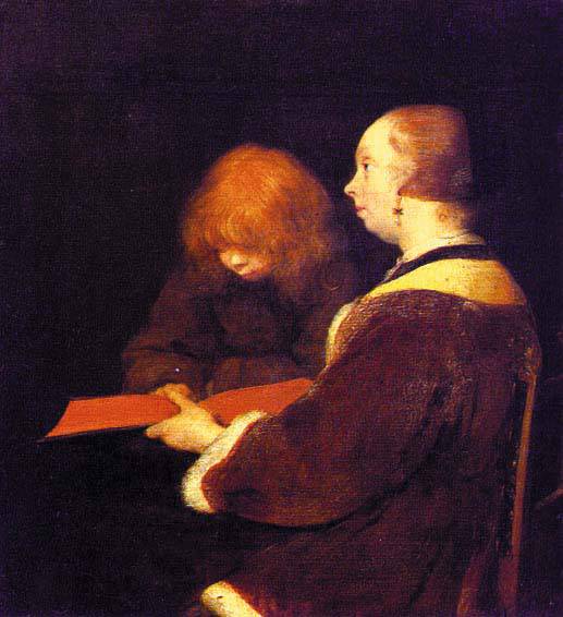 The Reading Lesson by Gerard Terborch, hand-painted portrait oil painting reproduction on canvas