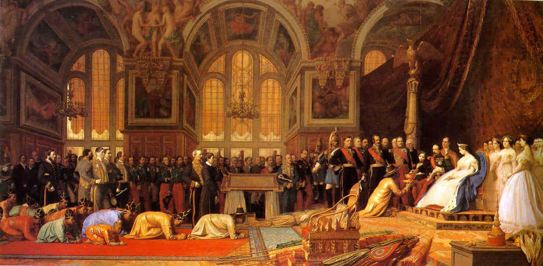 The Reception of Siamese Ambassadors by Emperor Napoleon III (1808-73) at the Palace of Fontainebleau, 27 June 1861 by Jean-Leon Gerome, hand-painted architectural oil painting reproduction on canvas