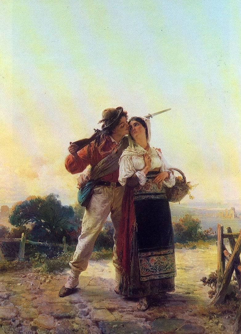 The recruit and the Ciociarella by Gerolamo Induno — hand-painted cultural oil painting reproduction on canvas