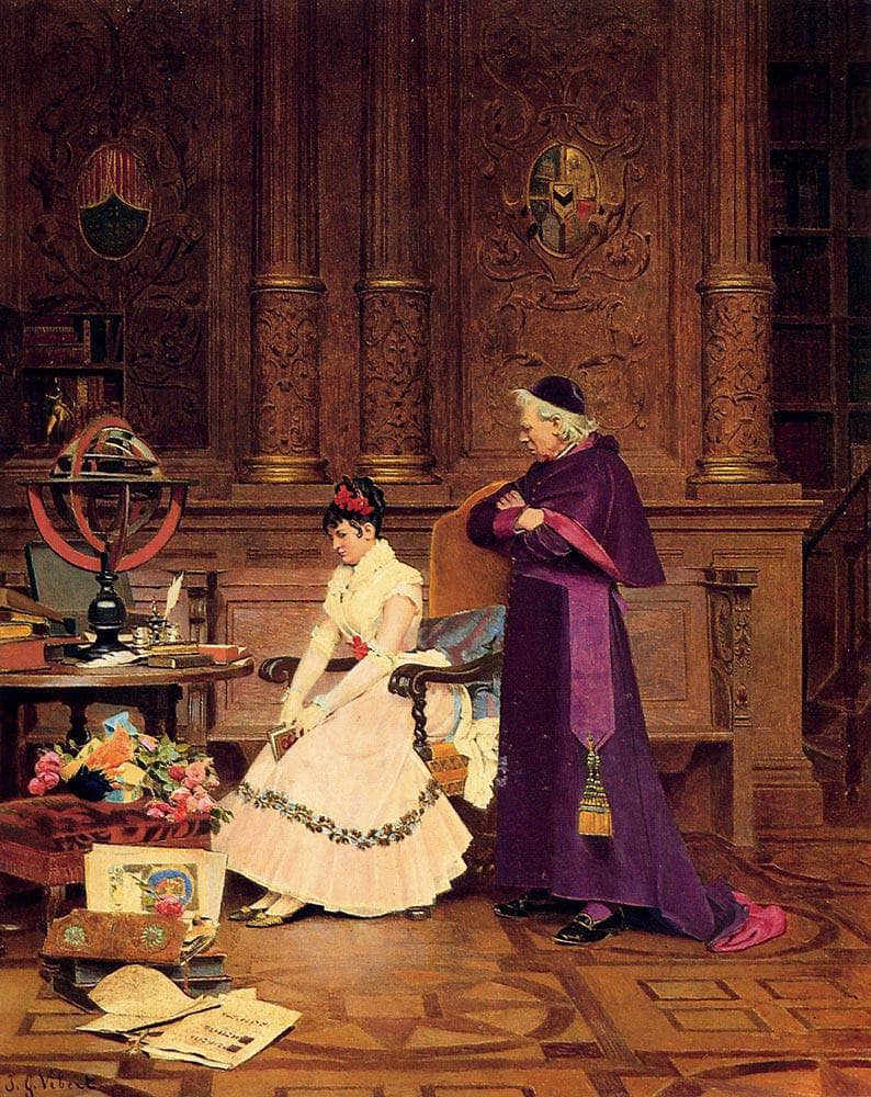 The Reprimand by Jehan Georges Vibert — hand-painted cultural oil painting reproduction on canvas