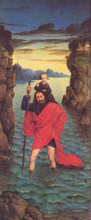 The right wing of The Pearl of Brabant: Saint Christopher by Dirk Bouts, religion oil painting wall art, Northern Renaissance