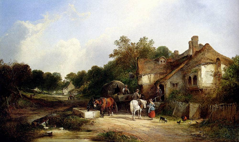 The Road Side Inn, Somerset by William Shayer — hand-painted animal oil painting reproduction on canvas