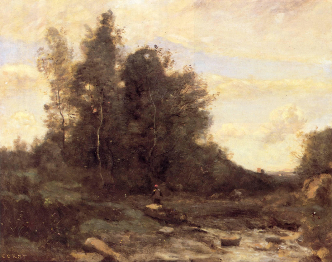 The Rocky Stream by Camille Corot — hand-painted botanical oil painting reproduction on canvas