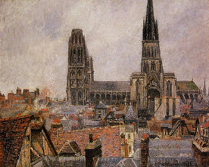 The Roofs of Old Rouen Grey Weather - Camille Pissarro