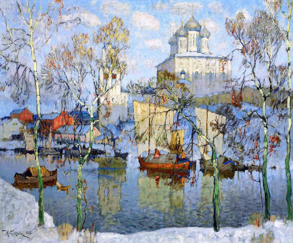The Russian Province in Spring by Konstantin Gorbatov — hand-painted landscape oil painting reproduction on canvas