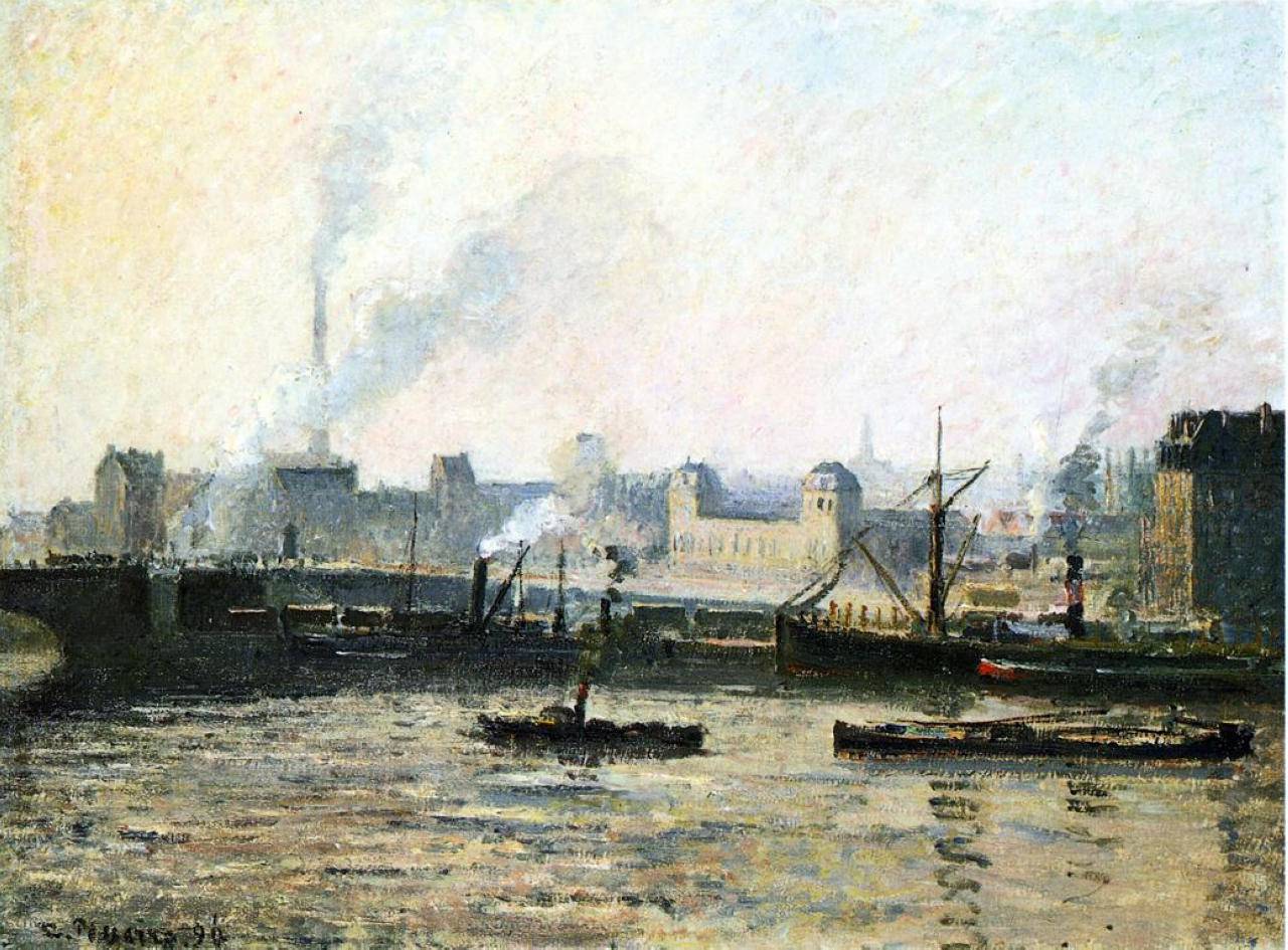 The Saint Sever Bridge at Rouen, Fog - Camille Pissarro