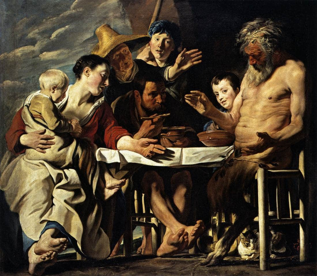 The Satyr with the Peasants by Jacob Jordaens — hand-painted cultural oil painting reproduction on canvas
