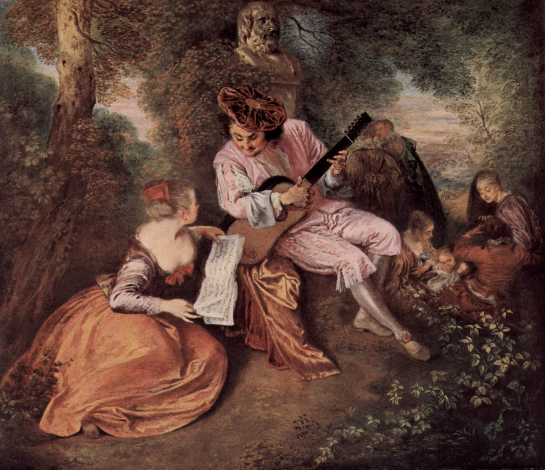 The Love Song by Antoine Watteau — hand-painted botanical oil painting reproduction on canvas