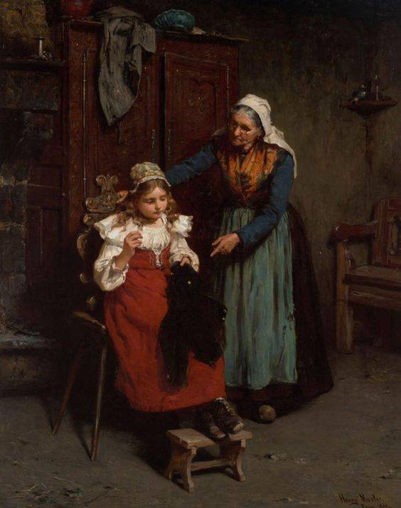 The sewing lesson by Henry Mosler, hand-painted portrait oil painting reproduction on canvas