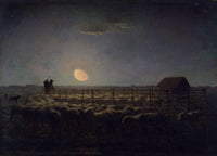 The Sheepfold, Moonlight by Jean-Francois Millet — hand-painted landscape oil painting reproduction on canvas