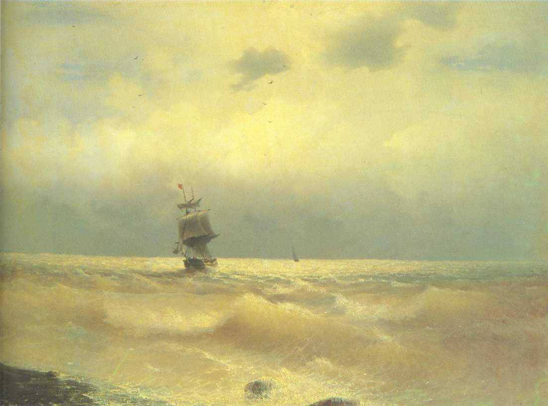 The ship near coast by Ivan Aivazovsky — hand-painted landscape oil painting reproduction on canvas