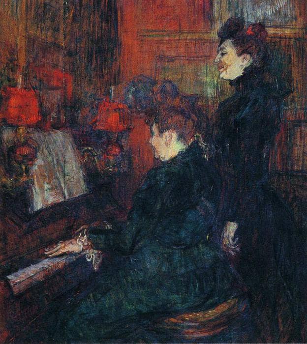 The Singing Lesson. (The Teacher, Mlle.Dihau, with Mme.Faveraud) by Henri de Toulouse-Lautrec — hand-painted portrait oil painting reproduction on canvas