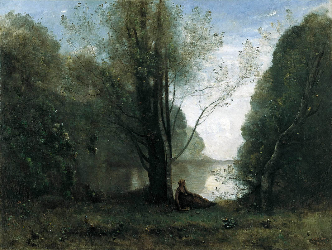 The Solitude. Recollection of Vigen, Limousin by Camille Corot — hand-painted botanical oil painting reproduction on canvas