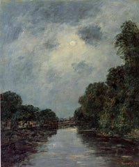 The Somme near D'Abbeville - Moonlight by Eugene Boudin — hand-painted botanical oil painting reproduction on canvas