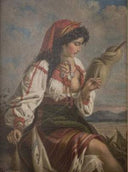 The Spinner by Anton Romako — hand-painted portrait oil painting reproduction on canvas