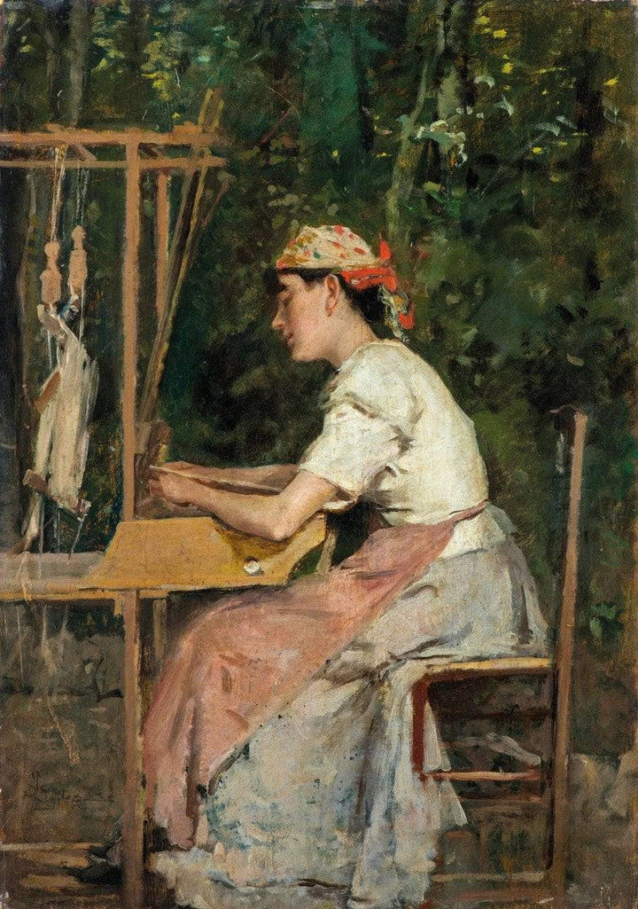 The stitcher of lace trimmings for women's dresses by Silvestro Lega — hand-painted portrait oil painting reproduction on canvas