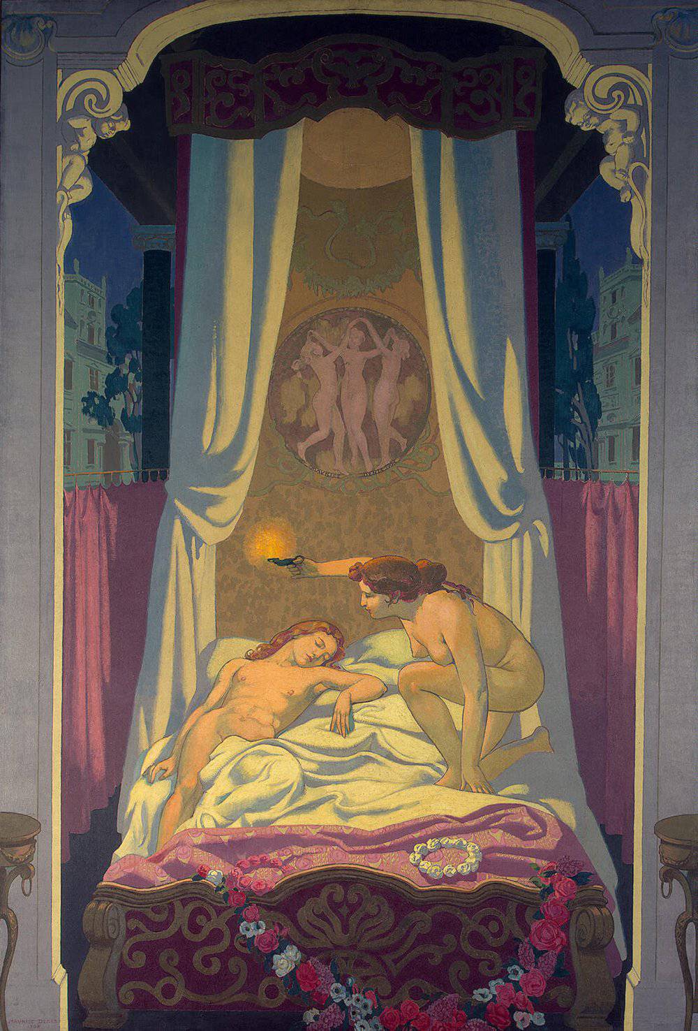 The Story of Psyche: panel 3. Psyche Discovers that Her Mysterious Lover is Eros by Maurice Denis, hand-painted cultural oil painting reproduction on canvas