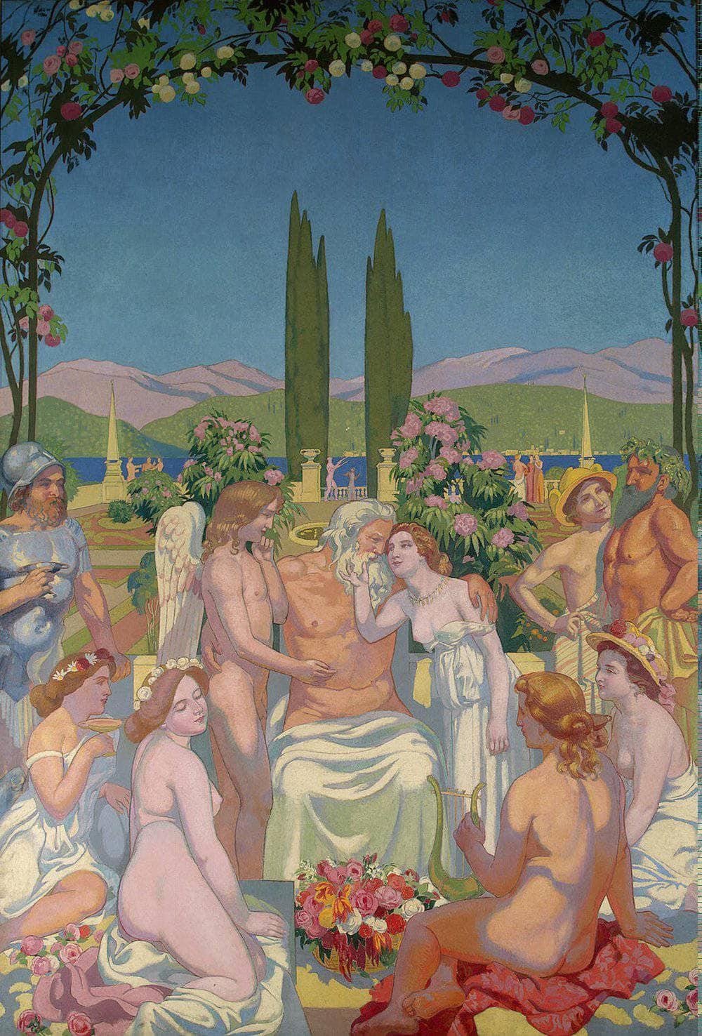 The Story of Psyche: panel 5. In the Presence of the Gods Jupiter Bestows Immortality on Psyche and Celebrates Her Marriage to Eros by Maurice Denis — hand-painted cultural oil painting reproduction on canvas