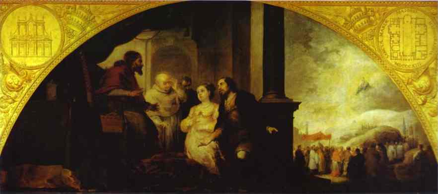 The Story of the Foundation of Santa Maria Maggiore in Rome: The Patrician Reveals his Dream to the Pope by Bartolome Esteban Murillo, hand-painted cultural oil painting reproduction on canvas