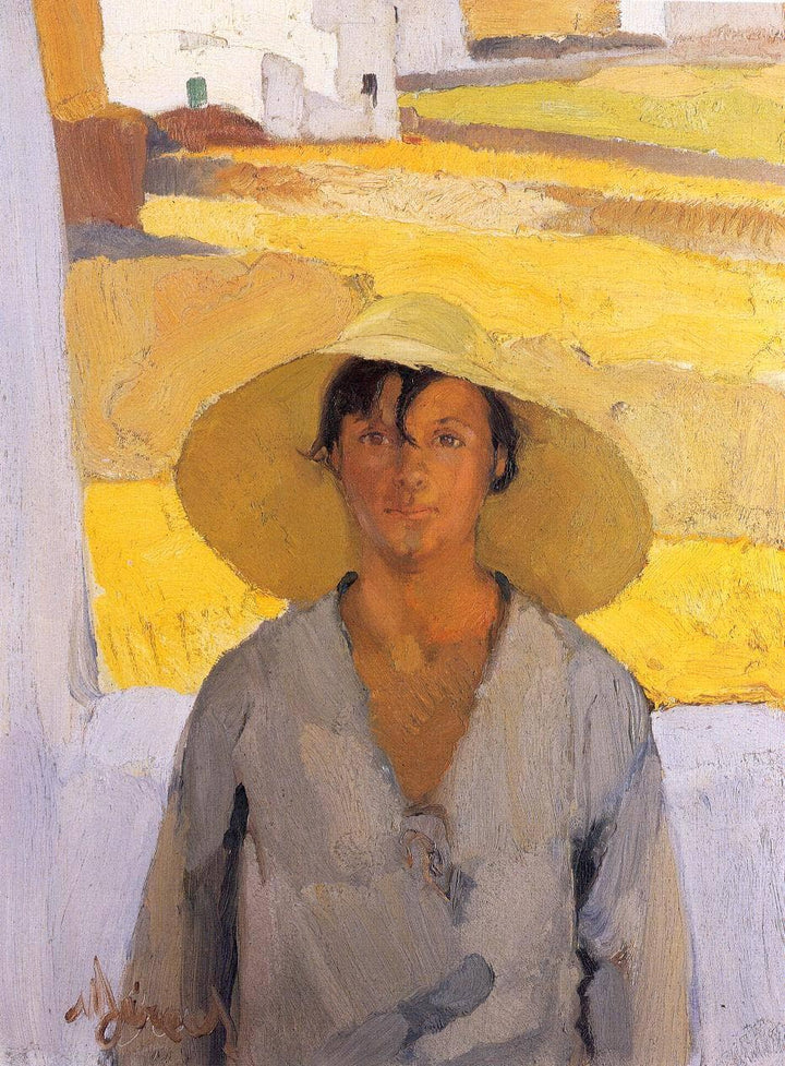 The straw hat by Nikolaos Lytras — hand-painted portrait oil painting reproduction on canvas