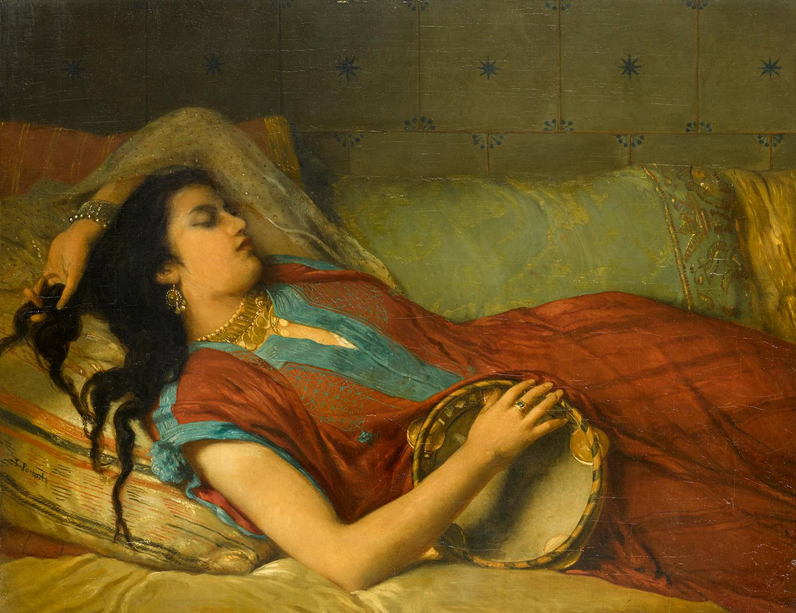 The Tambourine Player in Repose - Jean-François Portaels