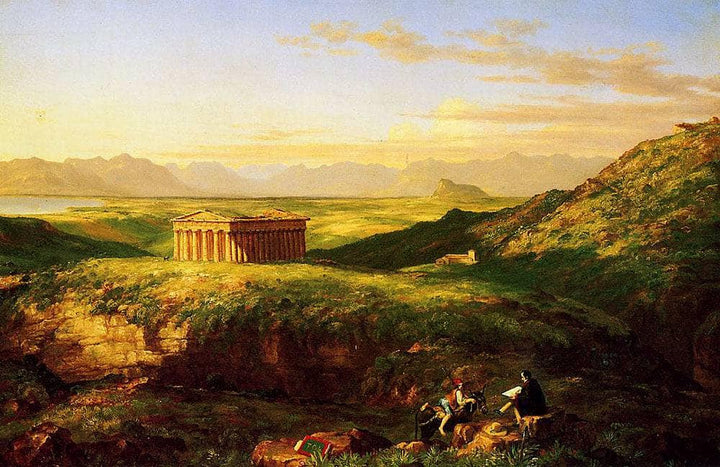 The Temple of Segesta with the Artist Sketching by Thomas Cole — hand-painted botanical oil painting reproduction on canvas
