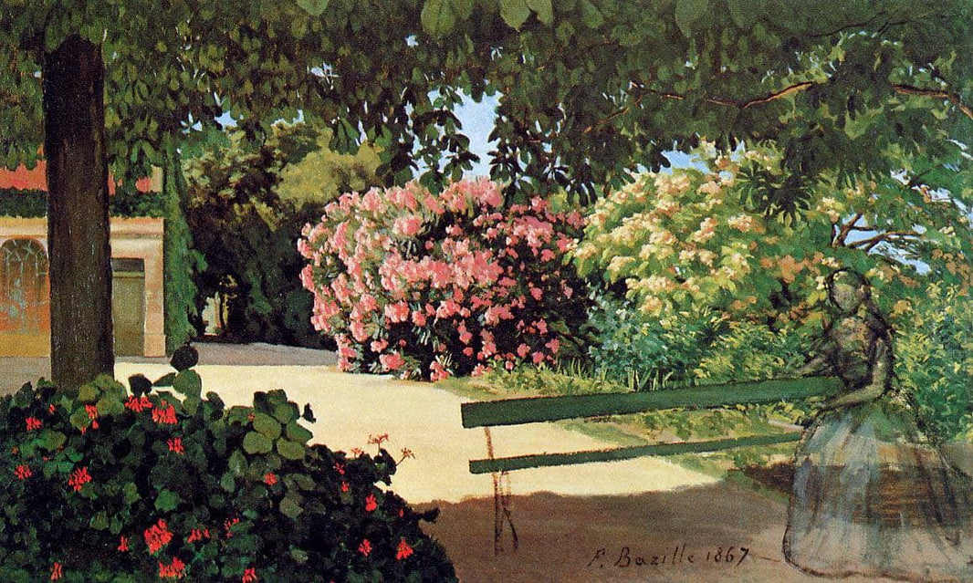 The Terrace at Méric (Oleander) by Frederic Bazille — hand-painted botanical oil painting reproduction on canvas