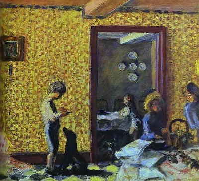 The Terrasse Children with Black Dog in living room