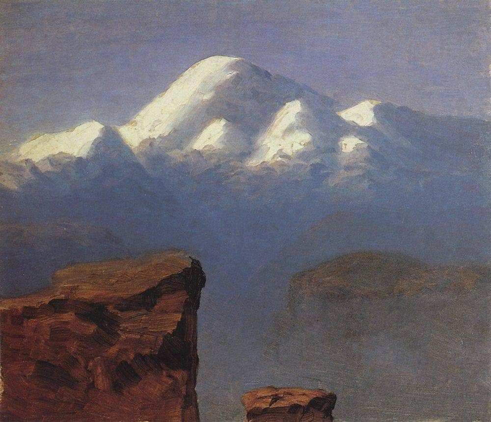 The top of Mount Elbrus in the Sunlight by Arkhyp Kuindzhi — hand-painted landscape oil painting reproduction on canvas