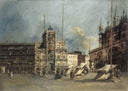 The Torre del Orologio by Francesco Guardi — hand-painted architectural oil painting reproduction on canvas