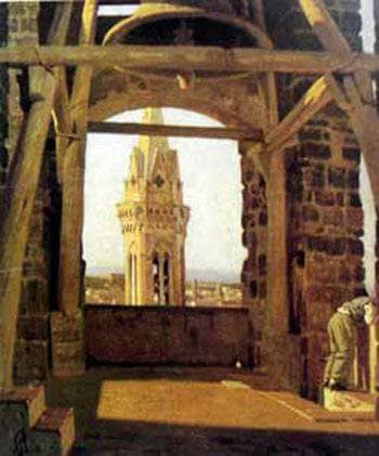 The Tower of the Palazzo Del Podestà by Giuseppe Abbati — hand-painted architectural oil painting reproduction on canvas