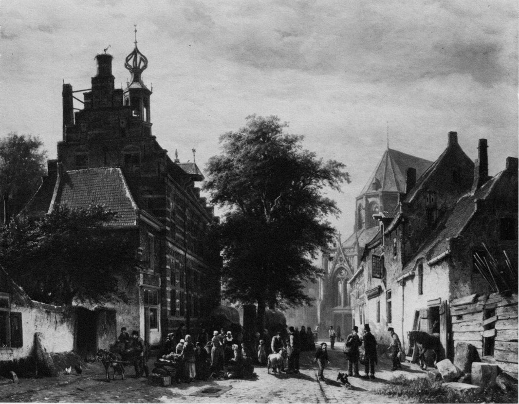 The Town Hall and Market at Naarden by Cornelis Springer — hand-painted architectural oil painting reproduction on canvas