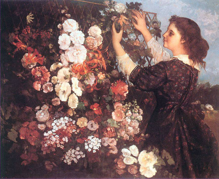 The Trellis (Young Woman Arranging Flowers) - Gustave Courbet