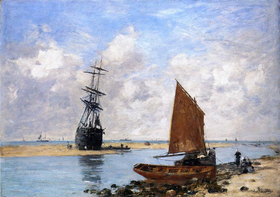 The Trouville Chanel, Low Tide by Eugene Boudin — hand-painted nautical oil painting reproduction on canvas