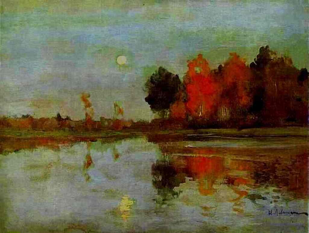 The Twilight. Moon. by Isaac Levitan — hand-painted landscape oil painting reproduction on canvas