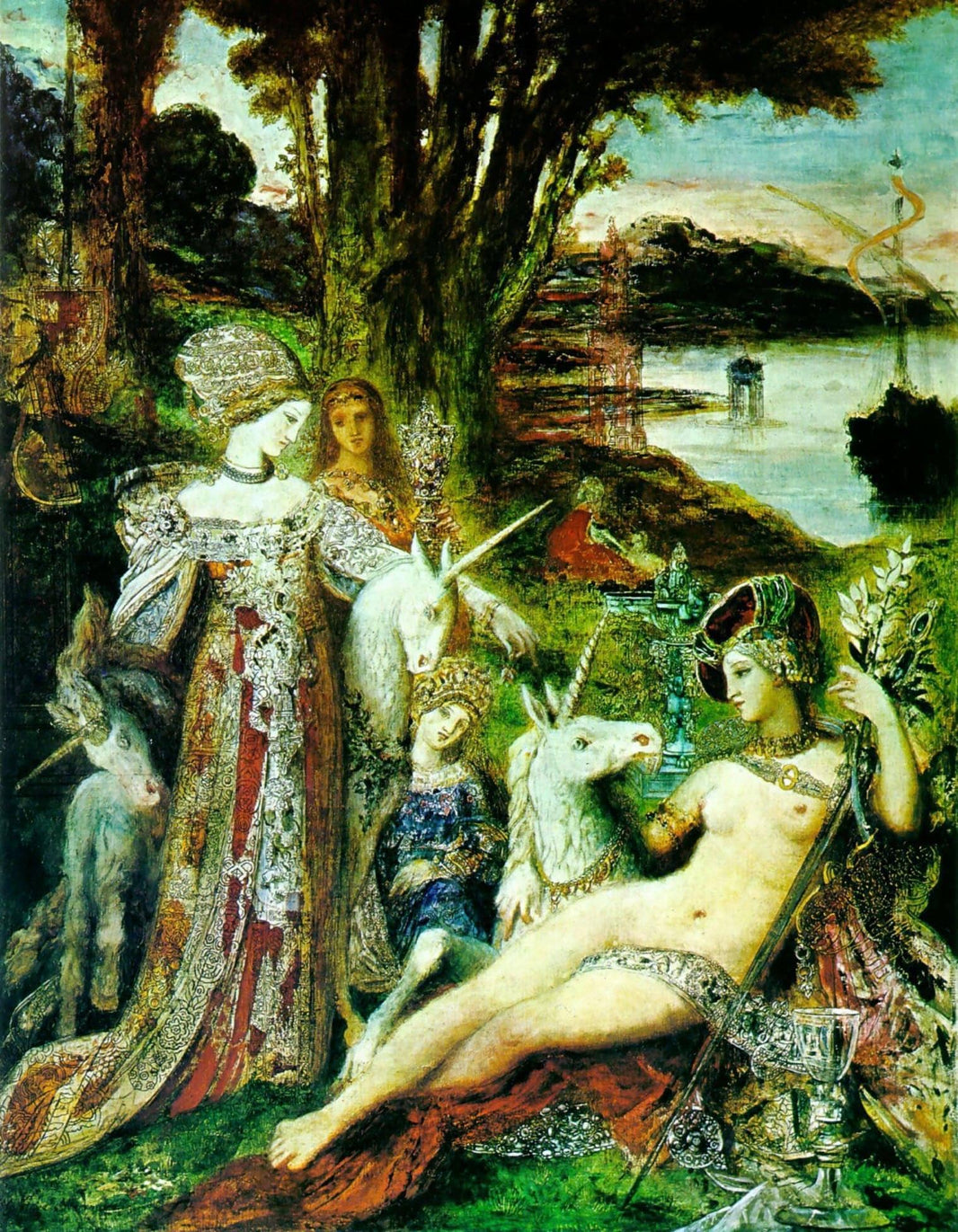 The Unicorns by Gustave Moreau — hand-painted cultural oil painting reproduction on canvas