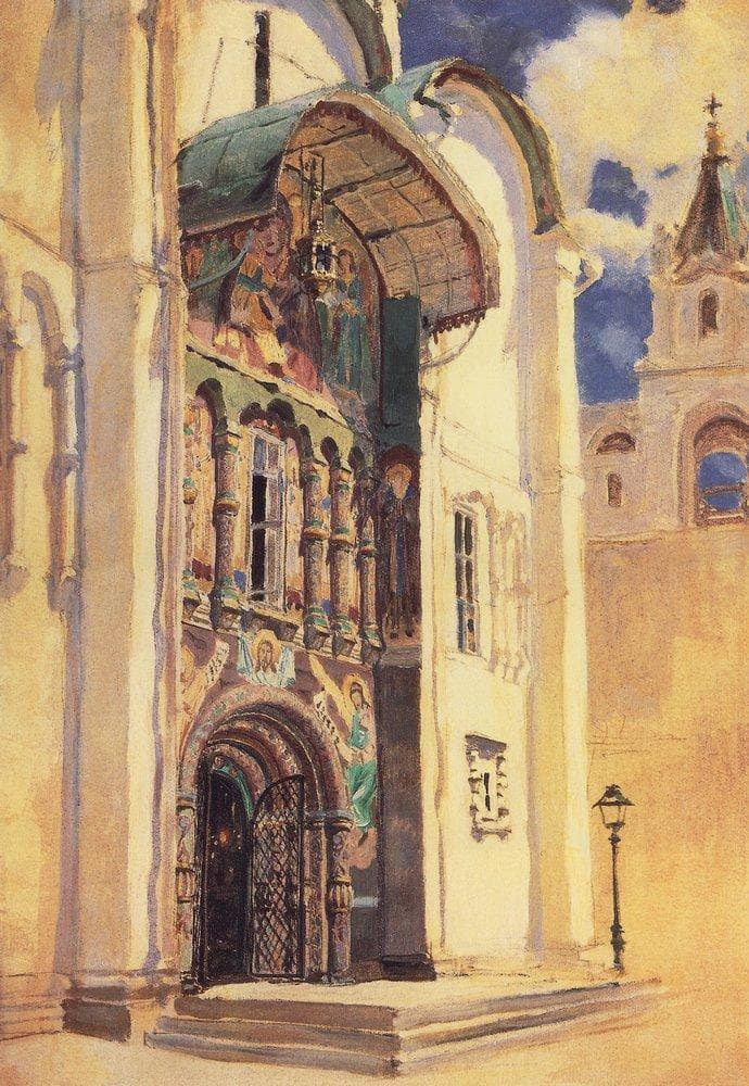 The Uspensky Cathedral. South Gates. by Vasily Polenov — hand-painted architectural oil painting reproduction on canvas