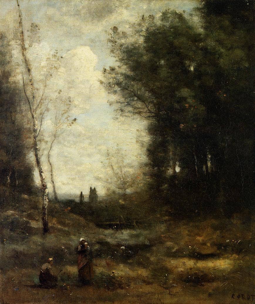 The Valley by Camille Corot — hand-painted botanical oil painting reproduction on canvas