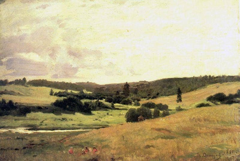 The valley of the river near the village of Vori whorl, landscape with children by Viktor Vasnetsov — hand-painted botanical oil painting reproduction on canvas