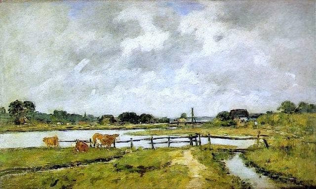 The Valley of the Touques. Cows in the Meadow. by Eugene Boudin — hand-painted animal oil painting reproduction on canvas